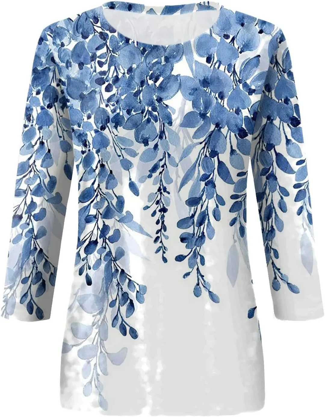 Womens Summer 3/4 Sleeve Tops 2025 Floral Print Round Neck Shirts Loose Fit Three Quarter Sleeve Tshirts