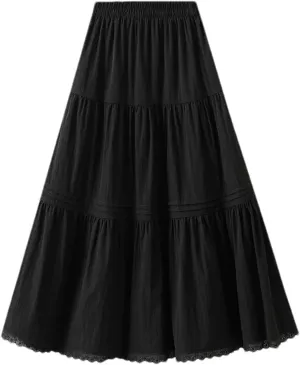 Women's Summer A-Line Skirts Lace Patchwork High Waist Casual Skirt