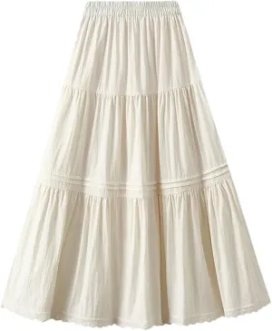 Women's Summer A-Line Skirts Lace Patchwork High Waist Casual Skirt