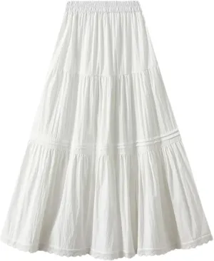Women's Summer A-Line Skirts Lace Patchwork High Waist Casual Skirt