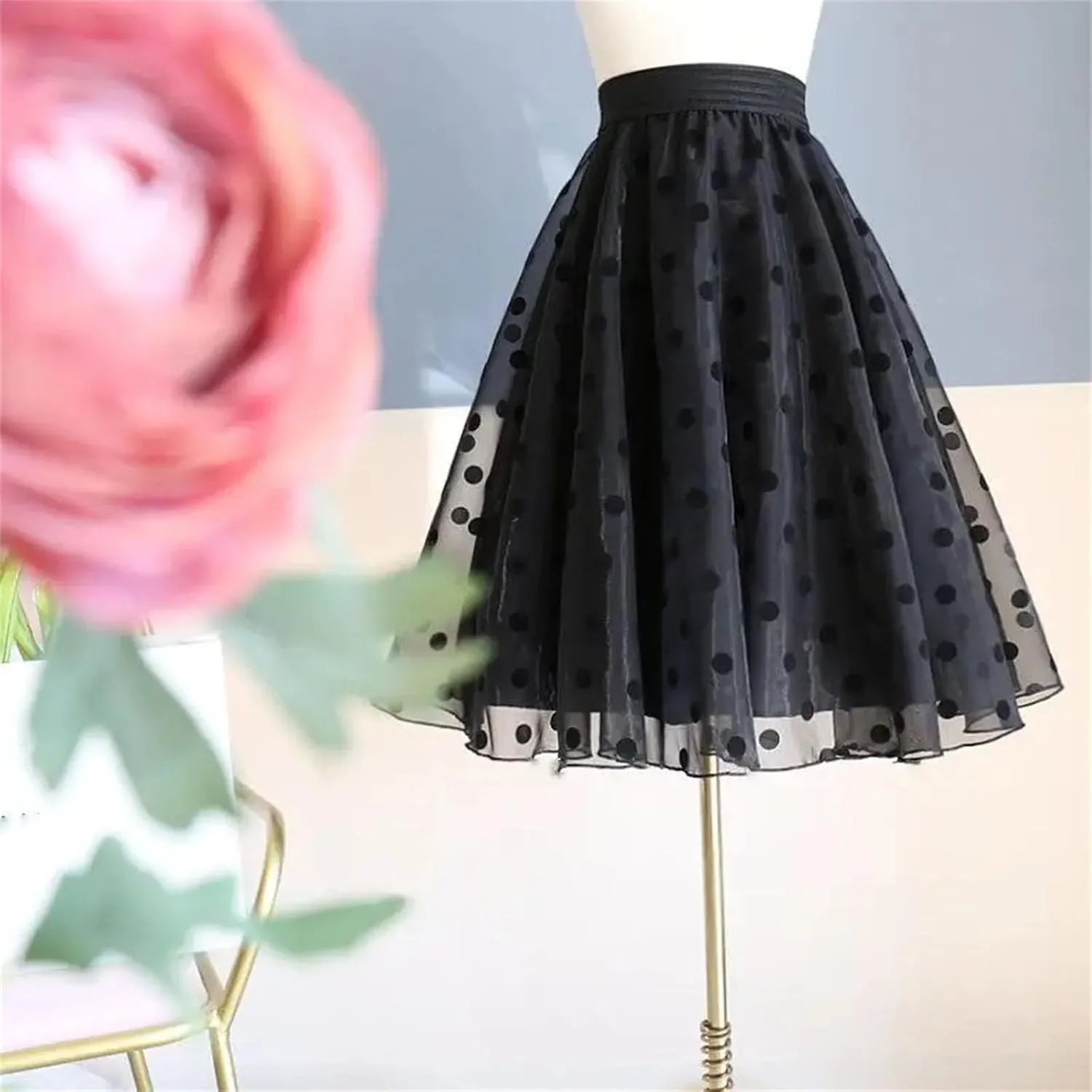 Women's Summer Elastic High Waist Casual Skirt Printed Mesh Loose A-Line Skirts