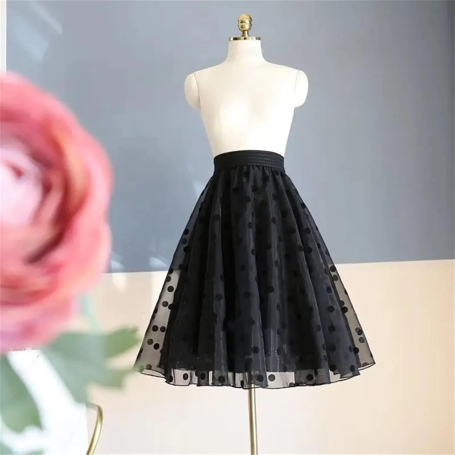 Women's Summer Elastic High Waist Casual Skirt Printed Mesh Loose A-Line Skirts