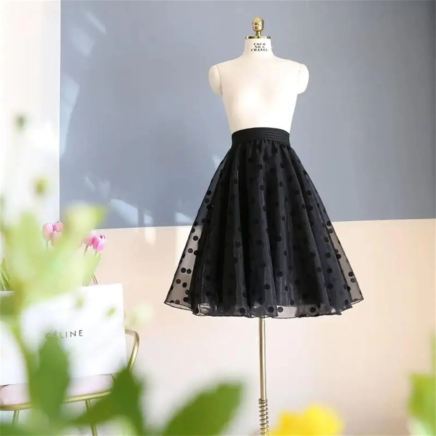 Women's Summer Elastic High Waist Casual Skirt Printed Mesh Loose A-Line Skirts