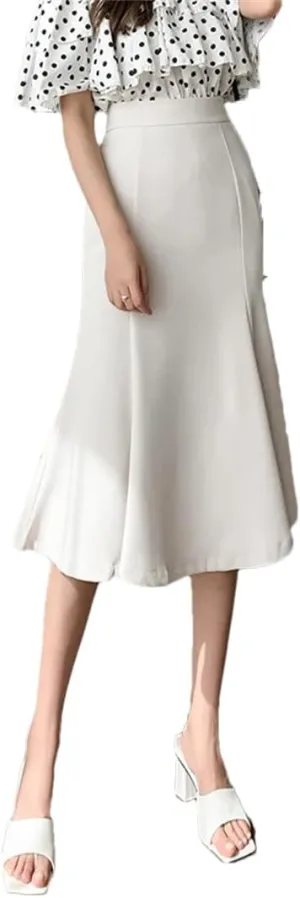 Women's Summer Spring Mid Length Fishtail High Waist Solid Color Office A-Line Skirts