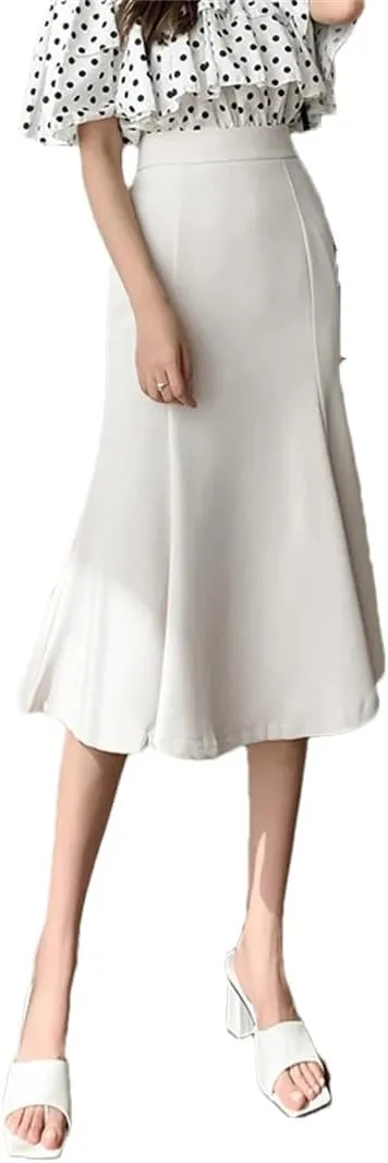 Women's Summer Spring Mid Length Fishtail High Waist Solid Color Office A-Line Skirts