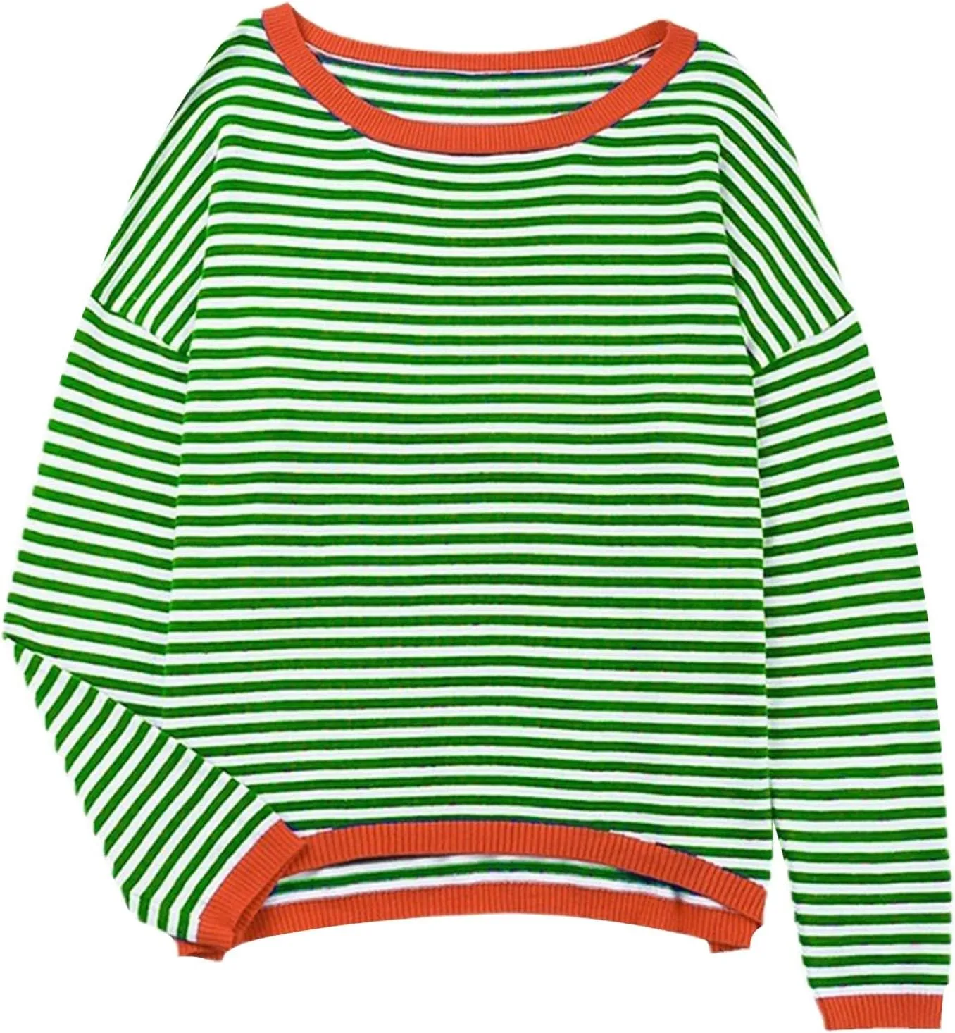 Womens Sweater Fashion Dressy Striped Crewneck Long Sleeve Knitted Pullover Tops Casual Loose Fit Streetwear Sweater