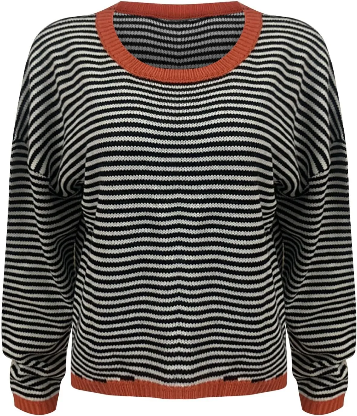Womens Sweater Fashion Dressy Striped Crewneck Long Sleeve Knitted Pullover Tops Casual Loose Fit Streetwear Sweater