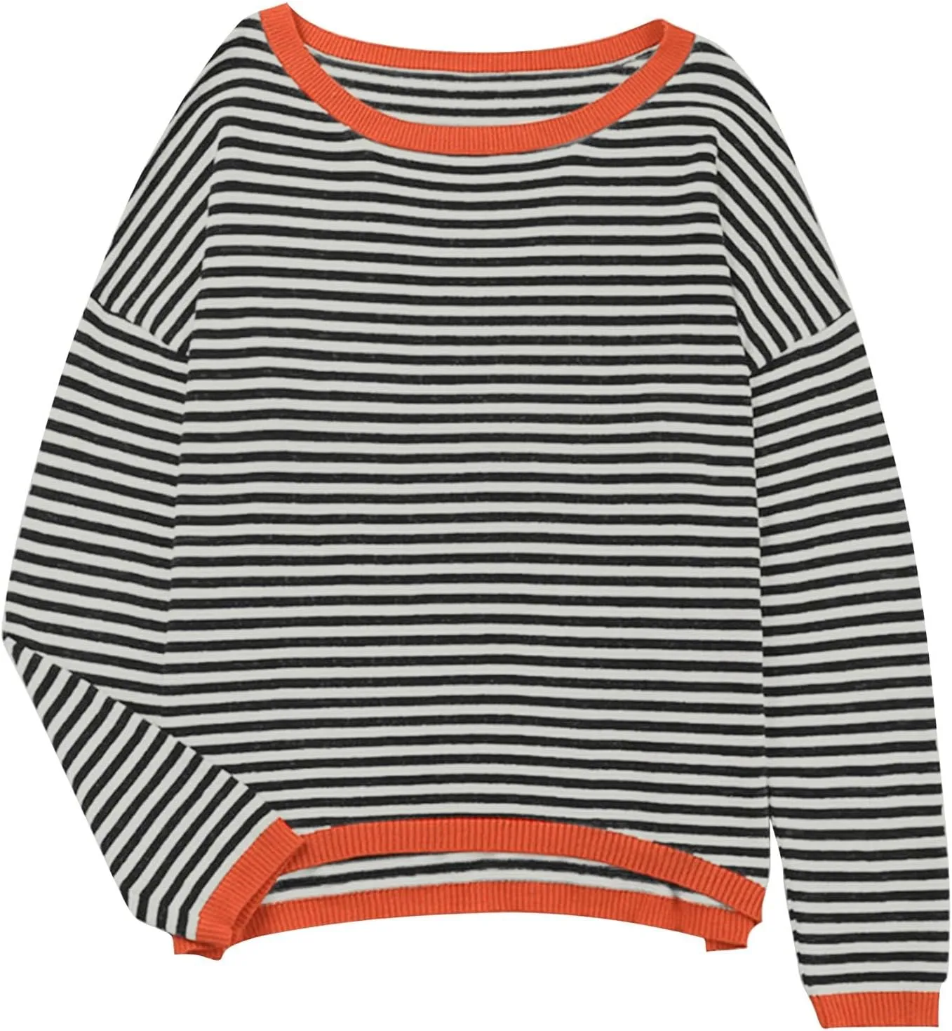 Womens Sweater Fashion Dressy Striped Crewneck Long Sleeve Knitted Pullover Tops Casual Loose Fit Streetwear Sweater