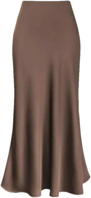 Women's Vintage Solid High Waist Silk Satin A-Line Skirts