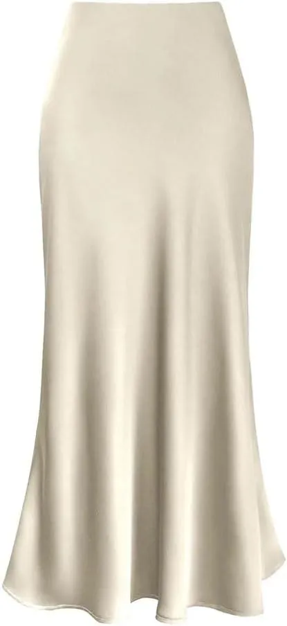 Women's Vintage Solid High Waist Silk Satin A-Line Skirts