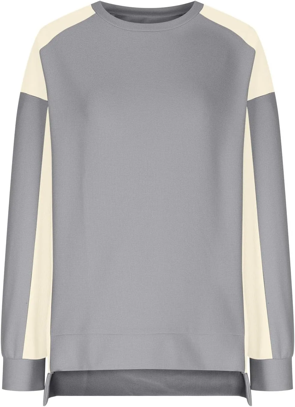 Womens Waffle Knit Tops Fashion Color Block Crewneck Long Sleeve Drop Shoulder Pullover Shirts Fall Loose Sweatshirt