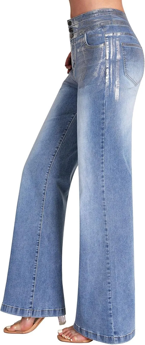 Women's Wide Leg Jeans Baggy High Waisted Casual Trendy Straight Stretch Loose Denim Pants Trouser with Pockets