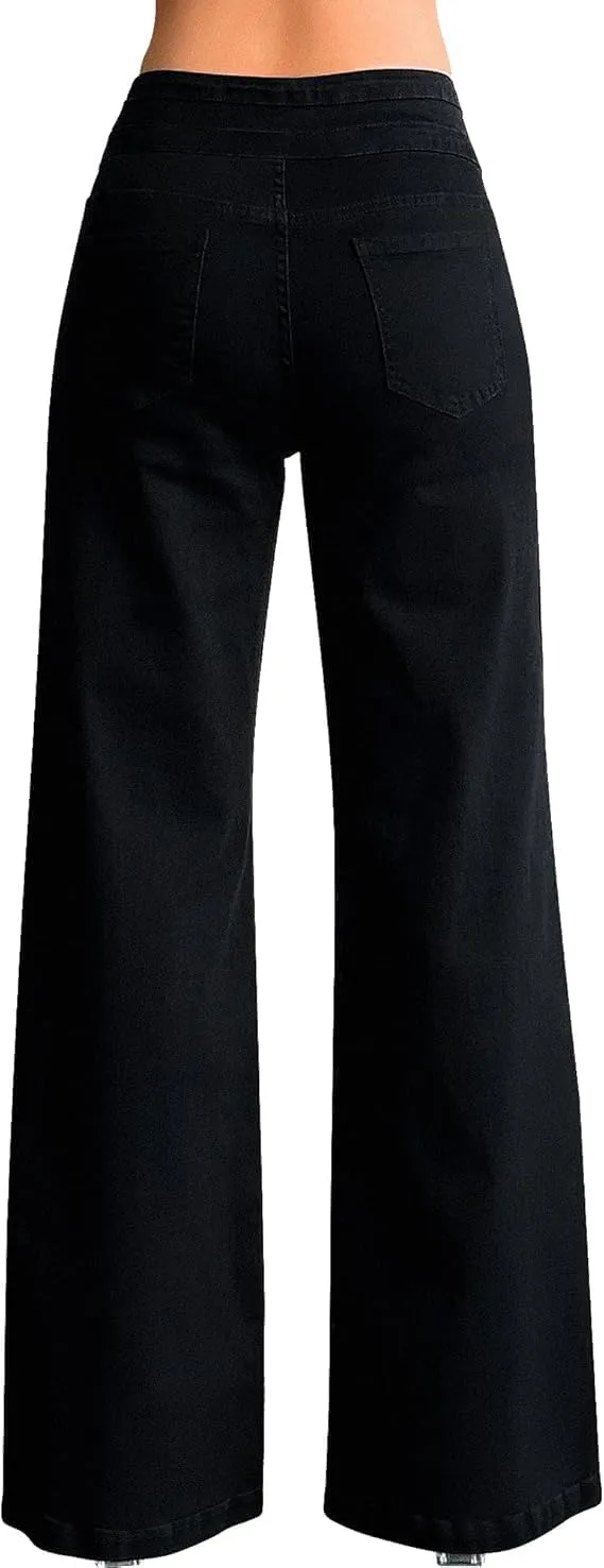 Women's Wide Leg Jeans Baggy High Waisted Casual Trendy Straight Stretch Loose Denim Pants Trouser with Pockets