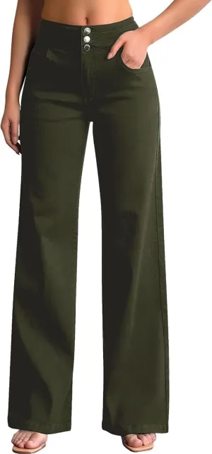 Women's Wide Leg Jeans Baggy High Waisted Casual Trendy Straight Stretch Loose Denim Pants Trouser with Pockets