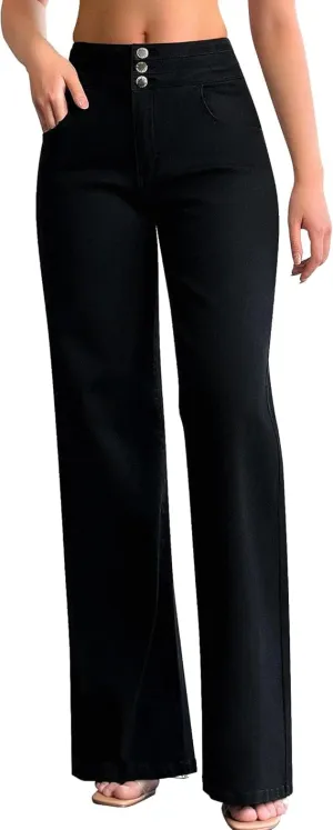 Women's Wide Leg Jeans Baggy High Waisted Casual Trendy Straight Stretch Loose Denim Pants Trouser with Pockets