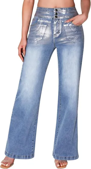 Women's Wide Leg Jeans Baggy High Waisted Casual Trendy Straight Stretch Loose Denim Pants Trouser with Pockets