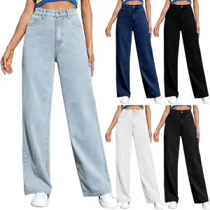 Women's Wide Leg Jeans Casual Loose High Waisted Straight Zimbaplatinum Denim Pants with Pockets