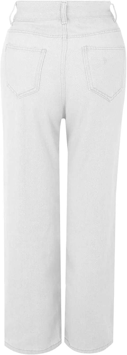 Women's Wide Leg Jeans Casual Loose High Waisted Straight Zimbaplatinum Denim Pants with Pockets
