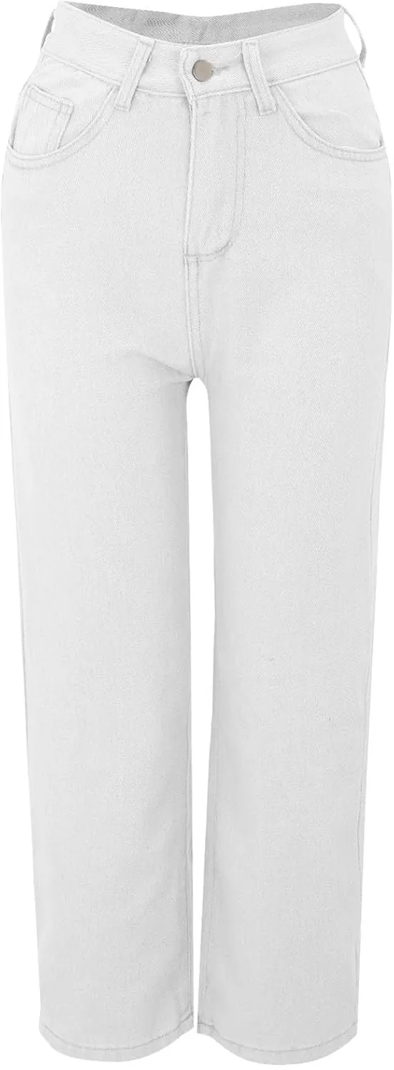 Women's Wide Leg Jeans Casual Loose High Waisted Straight Zimbaplatinum Denim Pants with Pockets