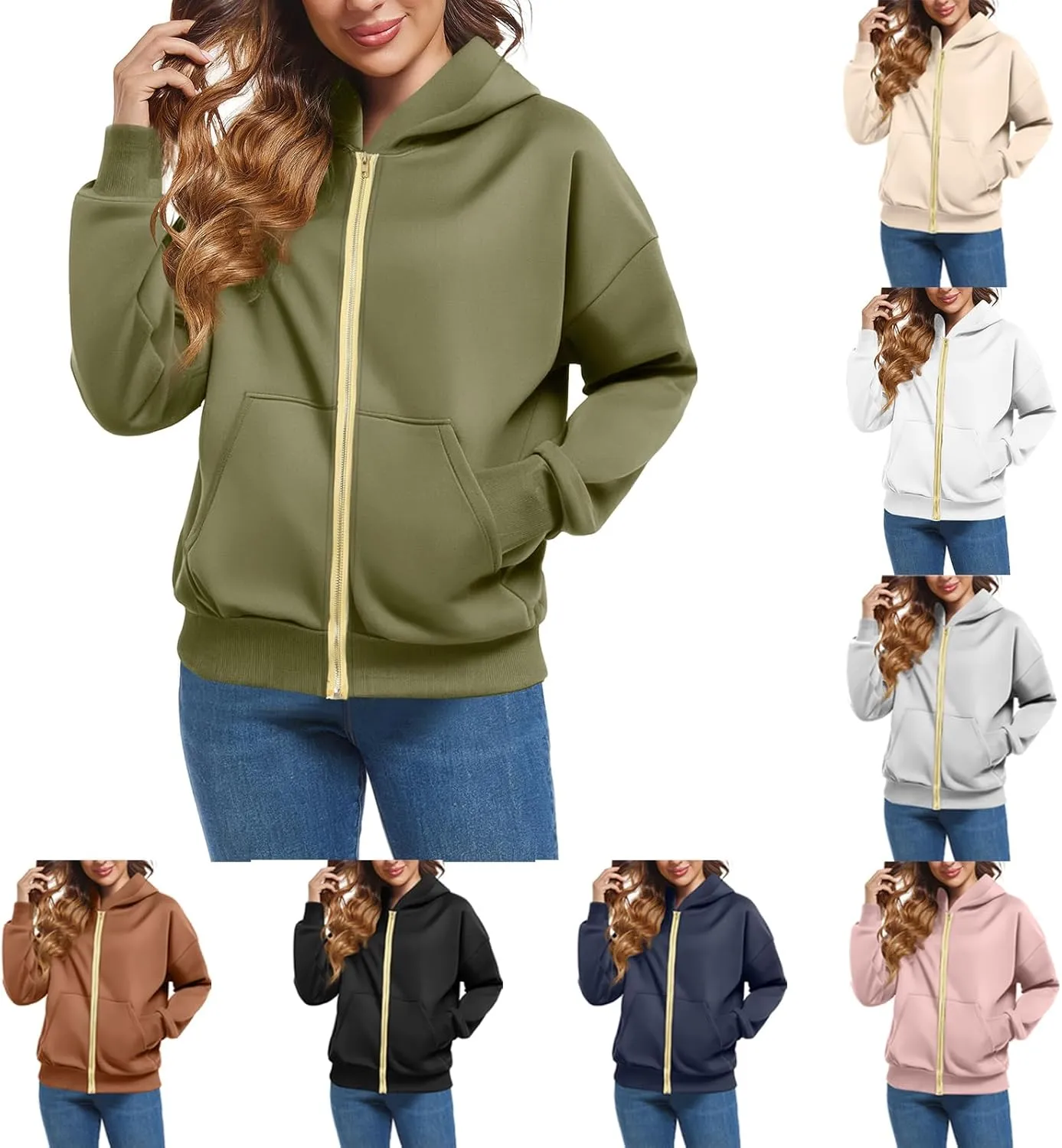 Womens Zip Up Hoodie Cropped Sweatshirts Full Zip Jackets Long Sleeve Fashion Fall Outfits 2024 Winter Clothes