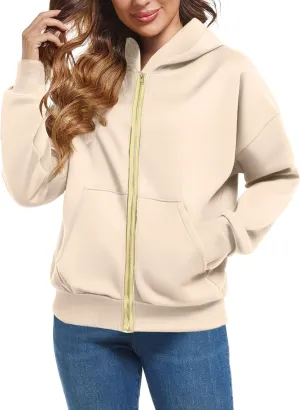 Womens Zip Up Hoodie Cropped Sweatshirts Full Zip Jackets Long Sleeve Fashion Fall Outfits 2024 Winter Clothes