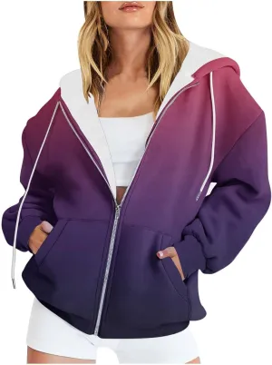 Womens Zip Up Hoodies 2024 Trendy Long Sleeve Hooded Sweatshirts With Pockets Winter Fashion Jacket Coats