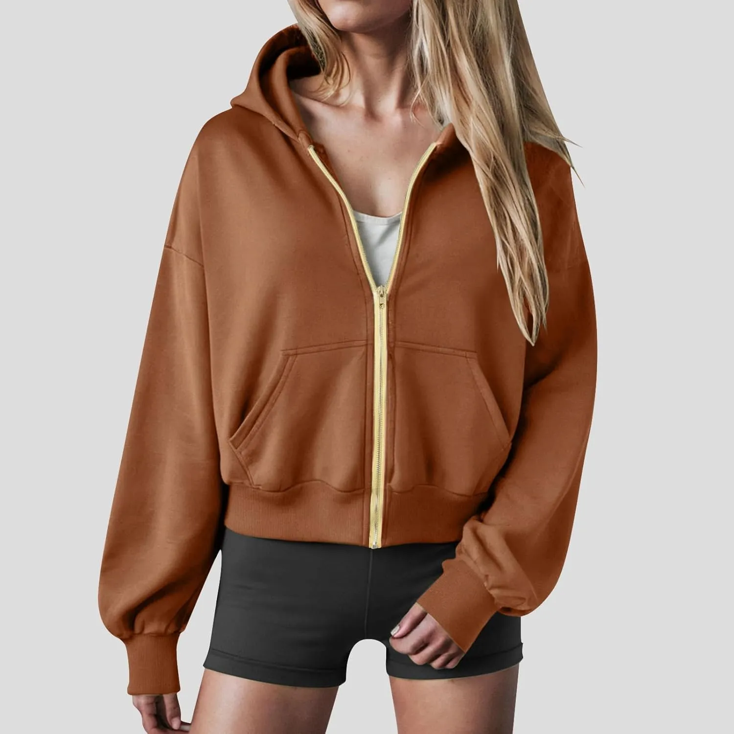 Womens Zip Up Hoodies Cropped Sweatshirts Casual Fleece Jackets Hooded Y2k Top 2024 Fall Outfits Clothes