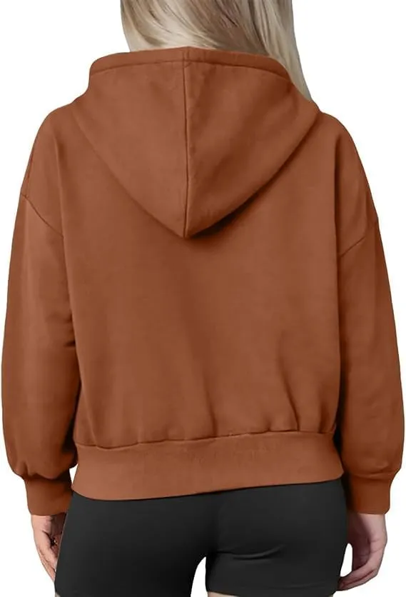 Womens Zip Up Hoodies Cropped Sweatshirts Casual Fleece Jackets Hooded Y2k Top Fall Outfits Clothes