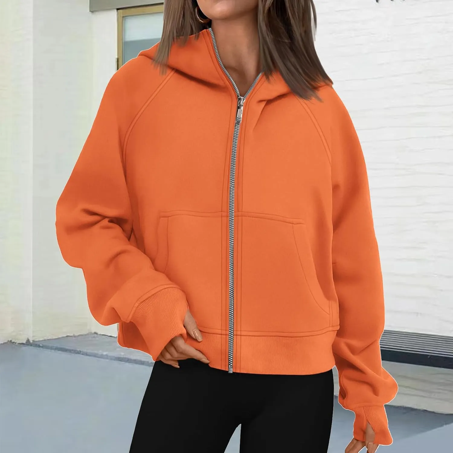 Womens Zip Up Hoodies Cropped Sweatshirts Fleece Jackets Fall Fashion Outfits Sweaters Winter Clothes Thumb Hole