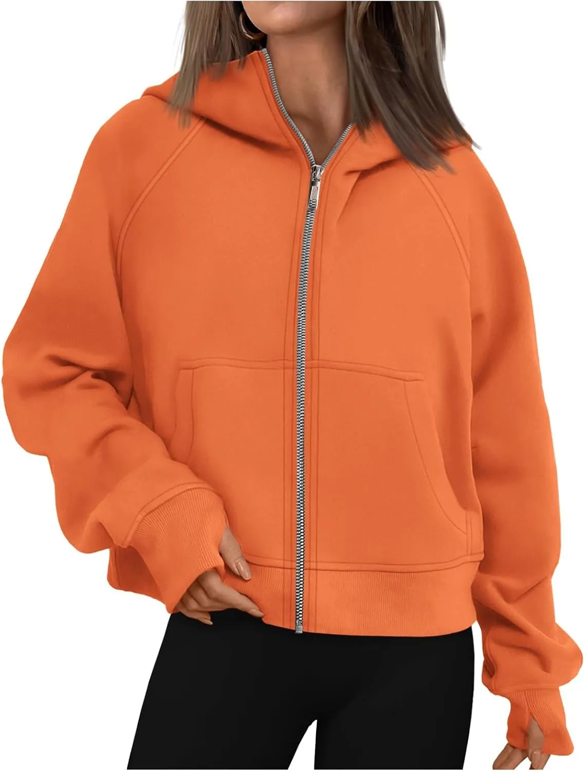 Womens Zip Up Hoodies Cropped Sweatshirts Fleece Jackets Fall Fashion Outfits Sweaters Winter Clothes Thumb Hole