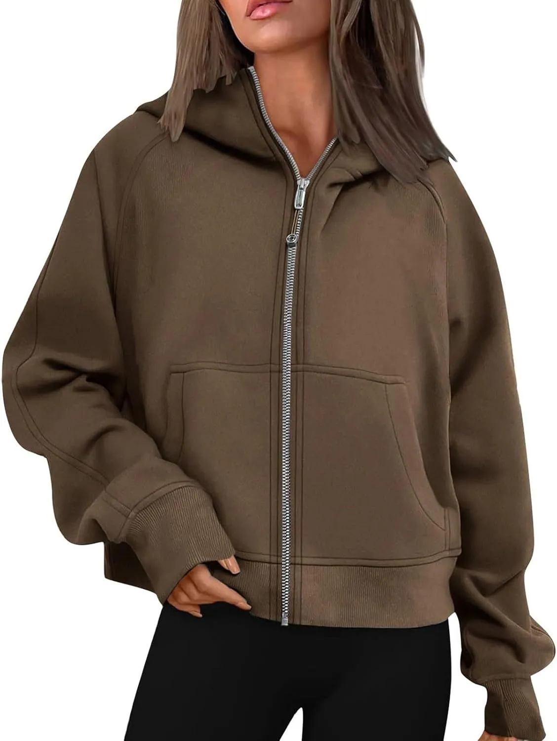Womens Zip Up Hoodies Cropped Sweatshirts Fleece Jackets Fall Outfits Oversized Casual Hooded Y2k Tops
