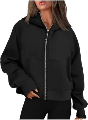Womens Zip Up Hoodies Cropped Sweatshirts Fleece Jackets Fall Outfits Oversized Casual Hooded Y2k Tops