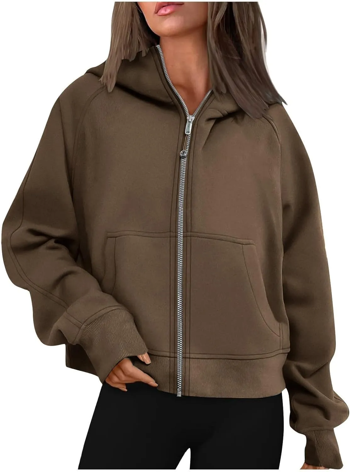 Womens Zip Up Hoodies Cropped Sweatshirts Fleece Jackets Fall Outfits Oversized Casual Hooded Y2k Tops