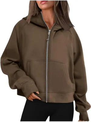 Womens Zip Up Hoodies Cropped Sweatshirts Fleece Jackets Fall Outfits Oversized Casual Hooded Y2k Tops