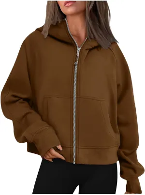 Womens Zip Up Hoodies Cropped Sweatshirts Fleece Jackets Fall Outfits Oversized Casual Hooded Y2k Tops