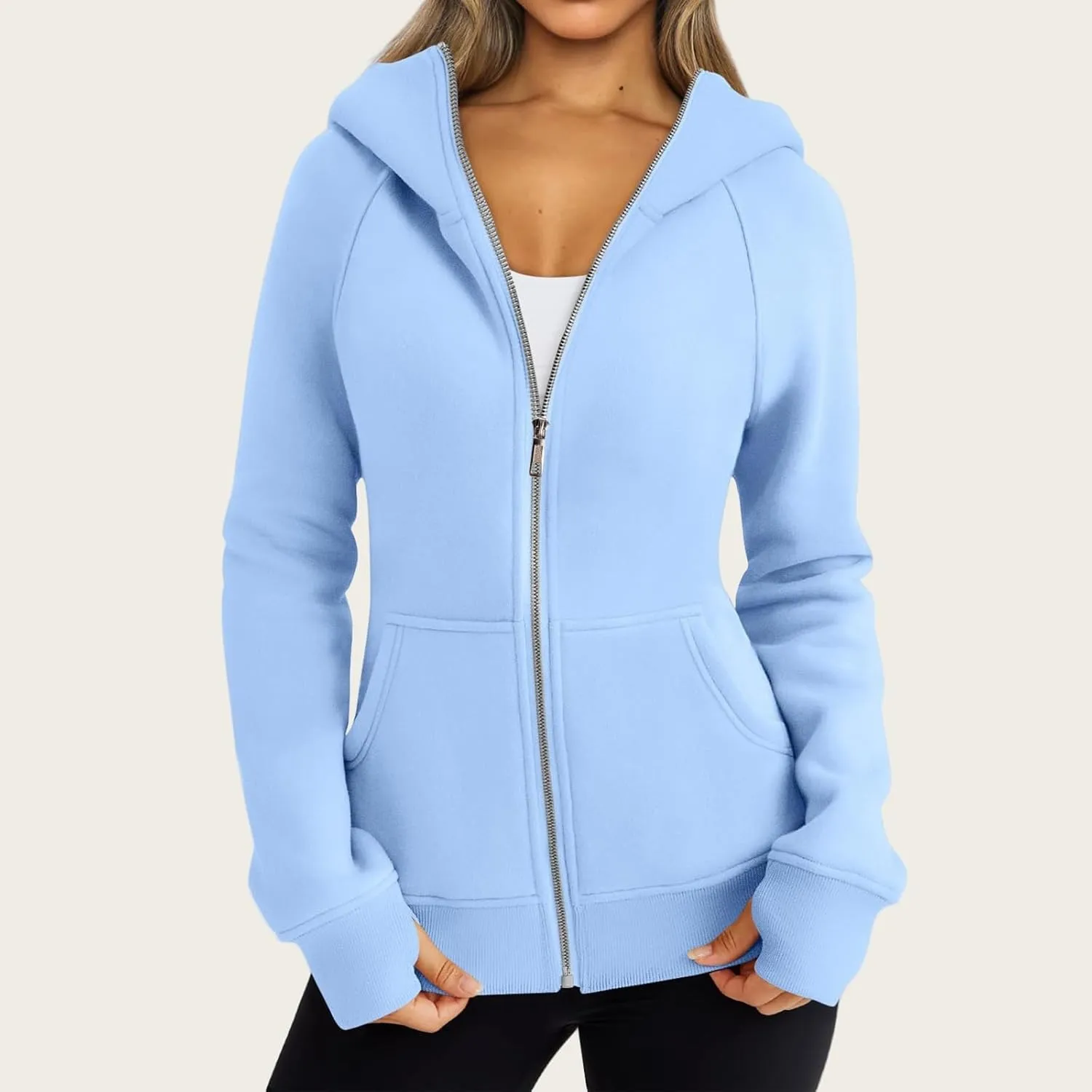Womens Zip Up Hoodies Fleece Cropped Hooded Sweatshirts Long Sleeve Coat Outfit Teens Preppy Clothes