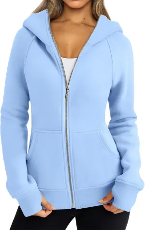 Womens Zip Up Hoodies Fleece Cropped Hooded Sweatshirts Long Sleeve Coat Outfit Teens Preppy Clothes