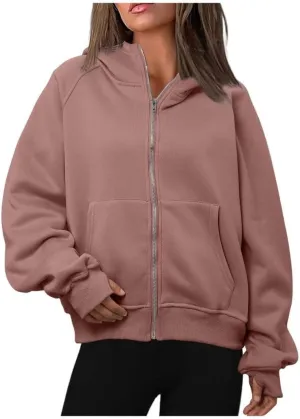 Womens Zip Up Hoodies Fleece Jackets Oversized Sweatshirts Fall Fashion Outfits 2024 Sweaters Winter Clothes