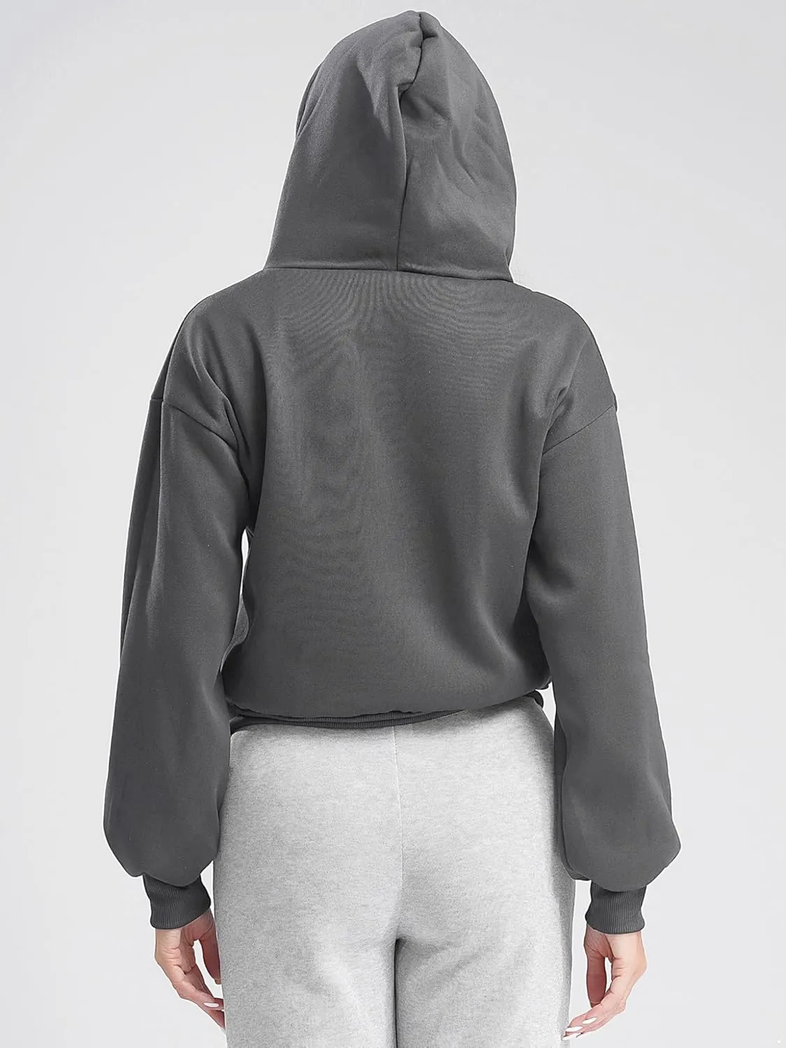 Women's Zip Up Hoodies Fleece-Lined Cropped Long Sleeve Sweatshirts with Pockets Casual Cropped Hoodie