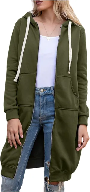 Womens Zip Up Hoodies Lightweight Fleece Jacket Long Sleeve Oversized Tunic Sweatshirt
