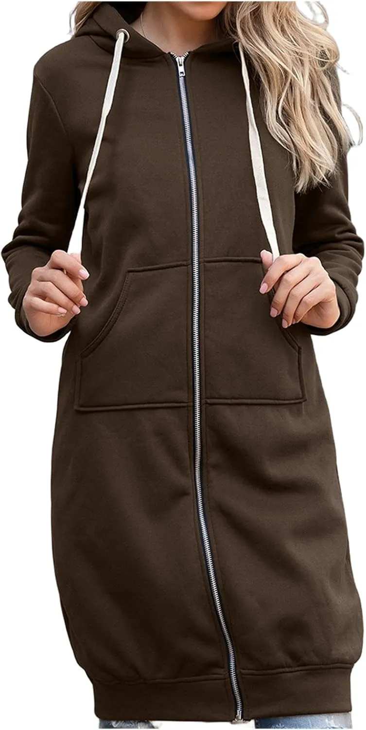 Womens Zip Up Hoodies Lightweight Fleece Jacket Long Sleeve Oversized Tunic Sweatshirt