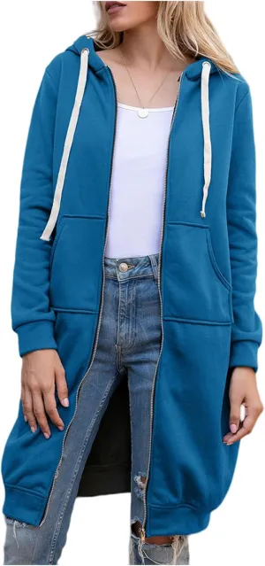 Womens Zip Up Hoodies Lightweight Fleece Jacket Long Sleeve Oversized Tunic Sweatshirt