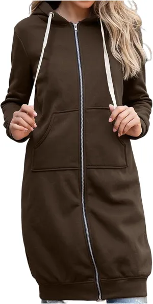 Womens Zip Up Hoodies Lightweight Fleece Jacket Long Sleeve Oversized Tunic Sweatshirt