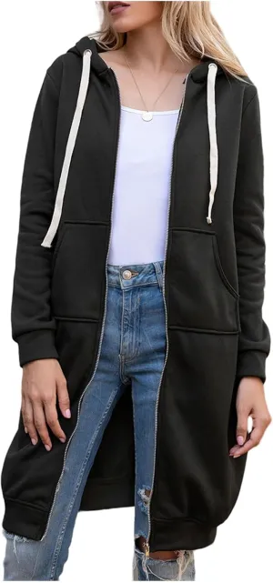 Womens Zip Up Hoodies Lightweight Fleece Jacket Long Sleeve Oversized Tunic Sweatshirt