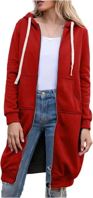 Womens Zip Up Hoodies Lightweight Fleece Jacket Long Sleeve Oversized Tunic Sweatshirt