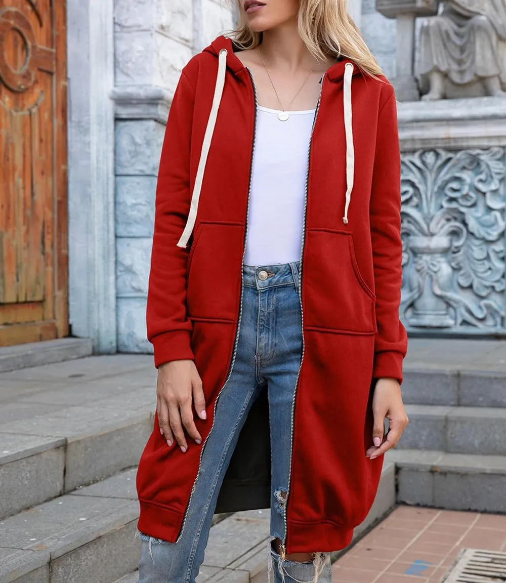 Womens Zip Up Hoodies Lightweight Fleece Jacket Long Sleeve Oversized Tunic Sweatshirt
