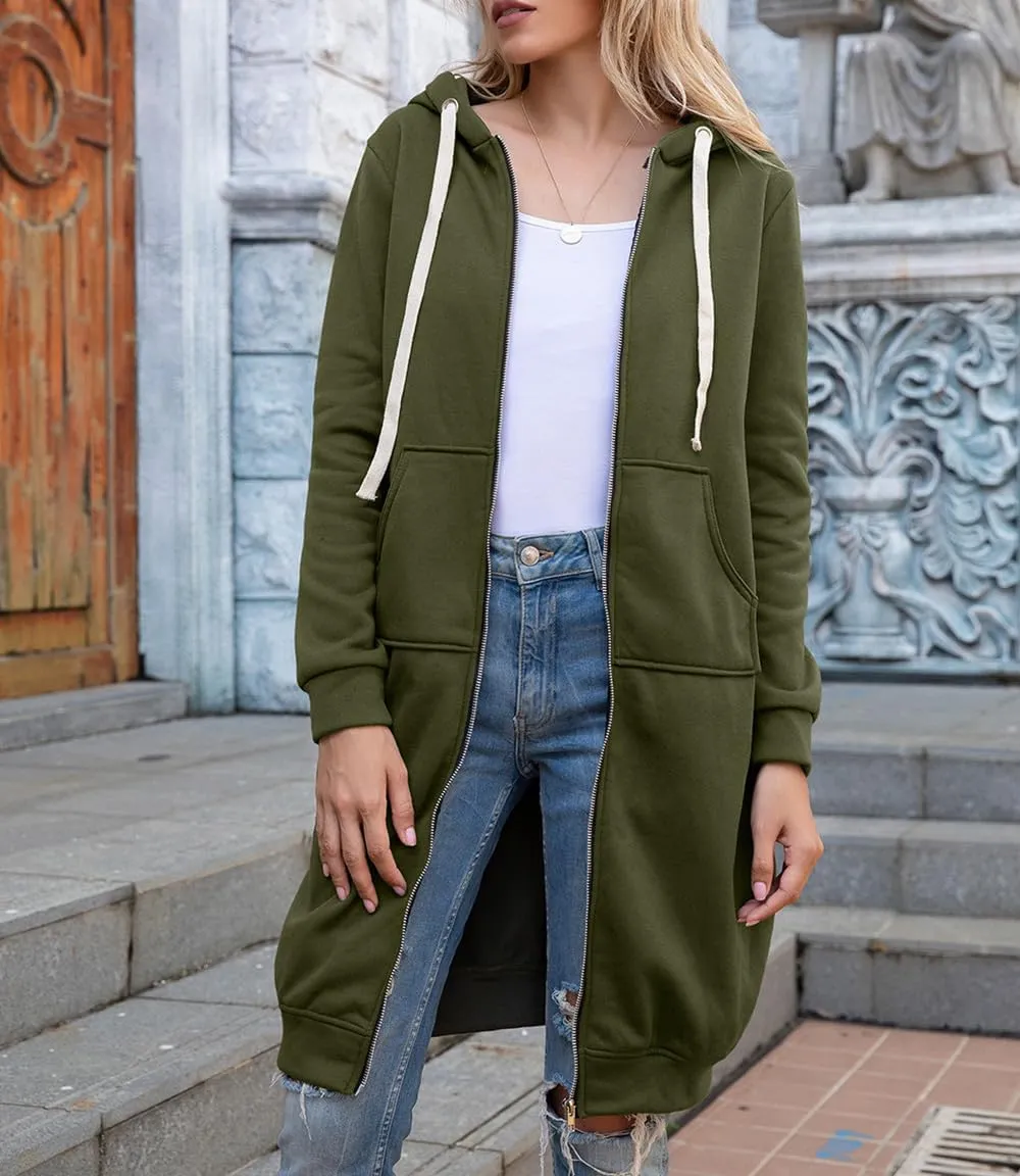 Womens Zip Up Hoodies Lightweight Fleece Jacket Long Sleeve Oversized Tunic Sweatshirt