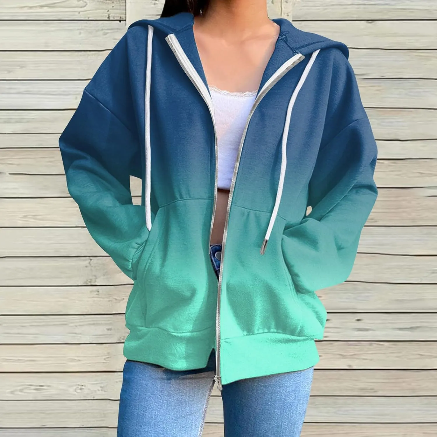 Womens Zip Up Hoodies Long Sleeve Drawstring Sport Sweatshirts Jacket Casual Fashion Jackets Fall Outfits