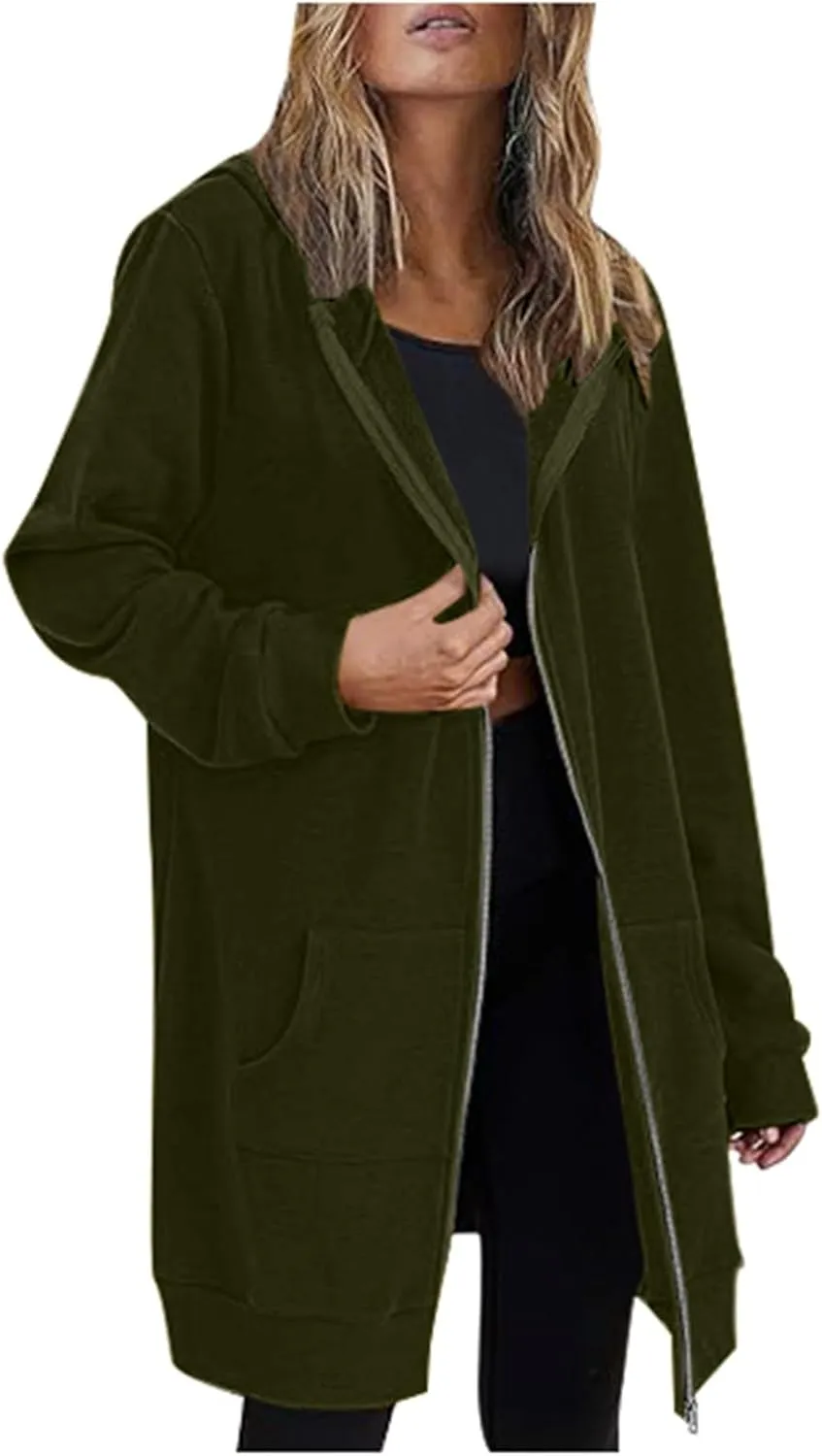Womens Zip Up Hoodies Long Sleeve Fall Lightweight Hooded Sweatshirt Oversized Fleece Jacket With Pockets