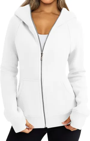 Womens Zip Up Hoodies Long Sleeve Fleece Jackets Casual Lightweight Outfits Clothes with Thumb Holes